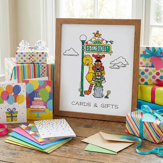 Sesame Street Characters & Street Sign ポスター