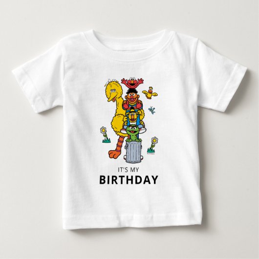 Sesame Street Characters & Street Sign Birthday Ba ベビーTシャツ (正面)