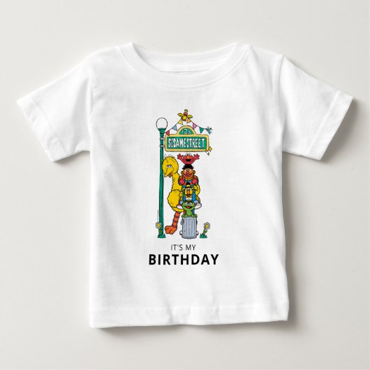 Sesame Street Characters & Street Sign Birthday Ba ベビーTシャツ (正面)