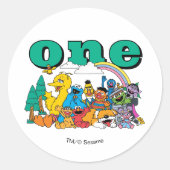 Sesame Street Characters & Street Sign Birthday Cl ラウンドシール (正面)