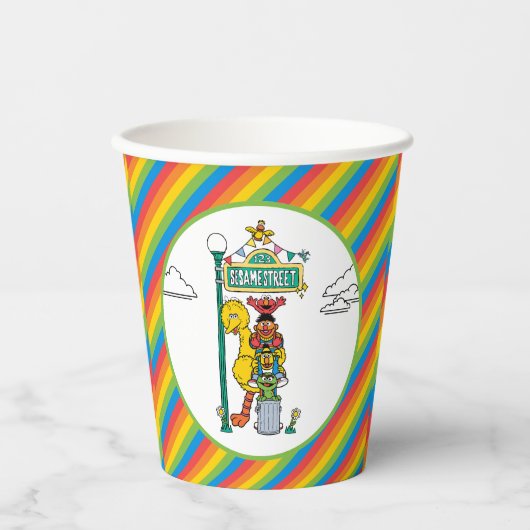 Sesame Street Characters & Street Sign Birthday Pa 紙コップ (正面)