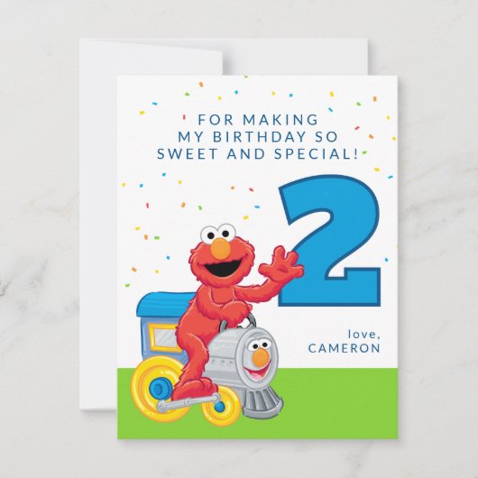 Sesame Street Elmo Chugga Chugga Two Two Birthday サンキューカード (正面)