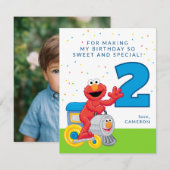 Sesame Street Elmo Chugga Chugga Two Two Birthday サンキューカード (正面/裏面)
