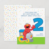 Sesame Street Elmo Chugga Chugga Two Two Birthday サンキューカード (正面/裏面)