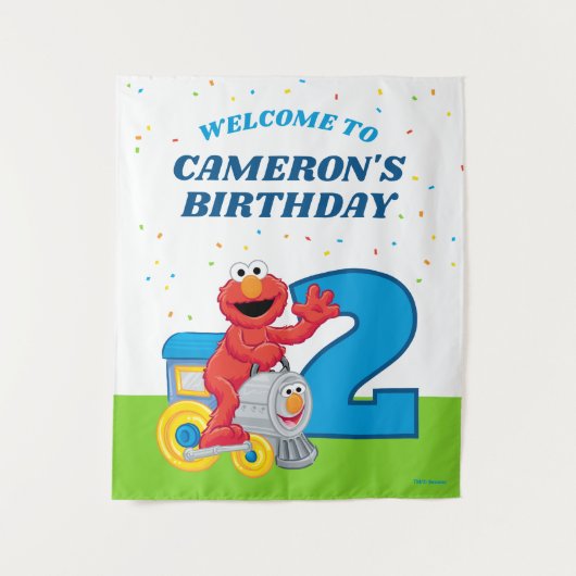 Sesame Street Elmo Chugga Chugga Two Two Birthday タペストリー (正面)