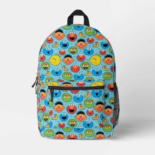 Sesame Street Faces Pattern on Blue プリントバックパック (正面)