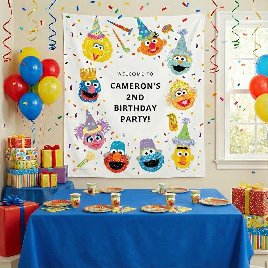 Sesame Street Pals Confetti Birthday Welcome タペストリー