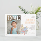 Sesame Street Pastel Orange Confetti 1st Birthday 招待状 (スタンド正面)