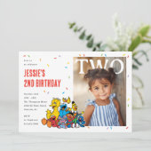 Sesame Street Red Confetti Second Birthday 招待状 (スタンド正面)