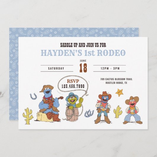 Sesame Street Rodeo Cowboy Birthday  招待状 (正面/裏面)