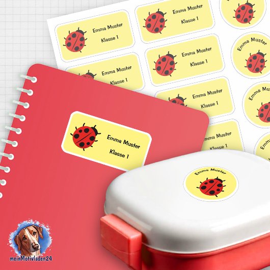 Set - 12 Namensaufkleber Marienkäfer - gelb |  シール