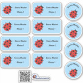 Set - 12 Namensaufkleber Marienkäfer - hellblau |  シール (正面)