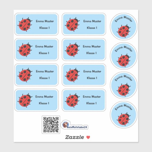 Set - 12 Namensaufkleber Marienkäfer - hellblau |  シール (シート)