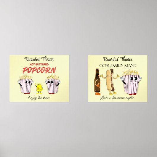 Set 14 x 11 Art Prints Movie Theater Concession  (正面)