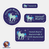 Set - 24 Namensaufkleber Fantasy Einhorn blau | シール