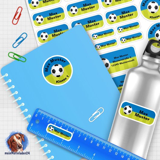 Set - 24 Namensaufkleber Fußball blau grün |    シール