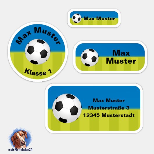 Set - 24 Namensaufkleber Fußball blau grün | シール