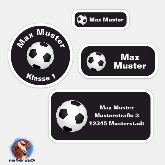 Set - 24 Namensaufkleber Fußball schwarz | シール