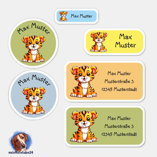 Set - 24 Namensaufkleber Kleiner Säbelzahntiger | シール