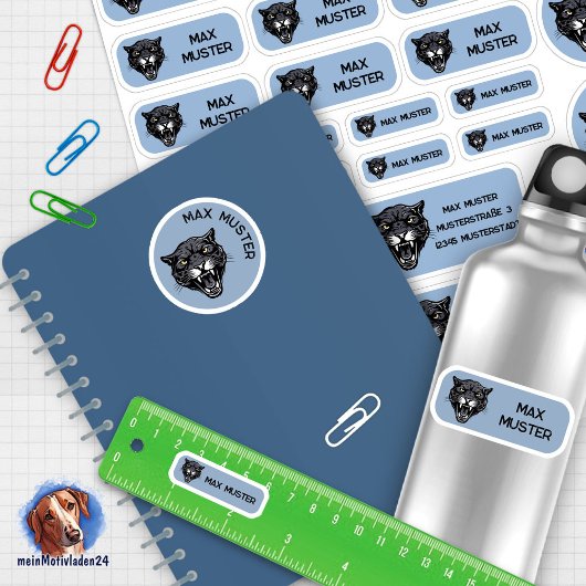 Set - 24 Namensaufkleber Panther grau | シール