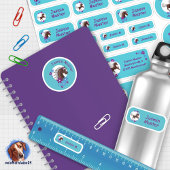 Set - 24 Namensaufkleber Pferde Blumen türkis |  シール