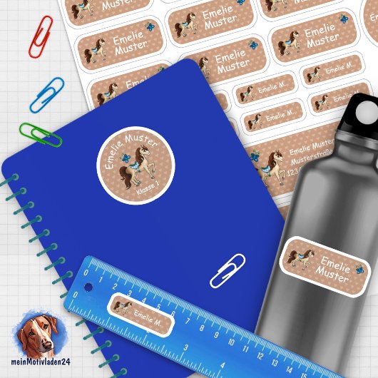 Set - 24 Namensaufkleber Pferde Herzchen braun | シール