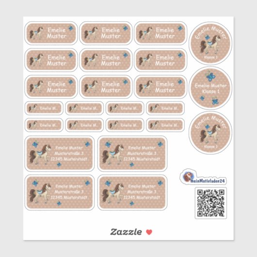 Set - 24 Namensaufkleber Pferde Herzchen braun | シール (シート)