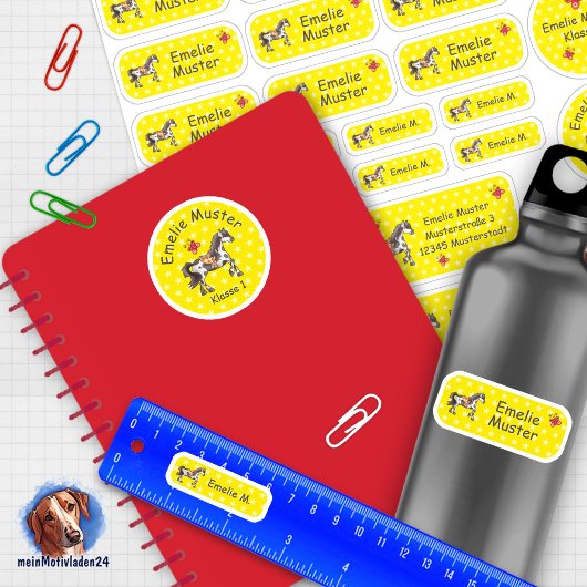 Set - 24  Namensaufkleber Pferde Sternchen gelb | シール