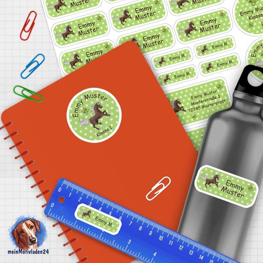Set - 24 Namensaufkleber Pferde Sterne grün |  シール