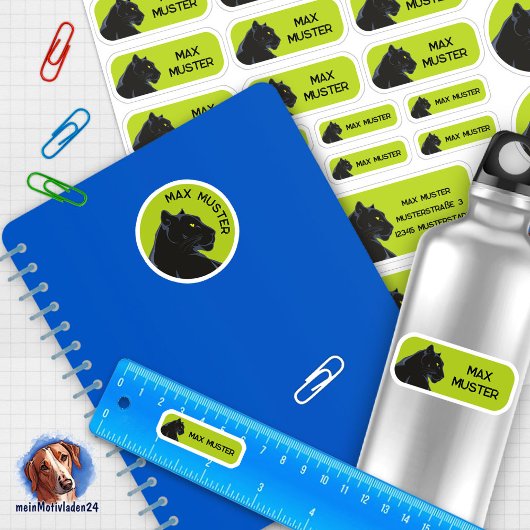 Set - 24 Namensaufkleber Schwarzer Panther grün |  シール