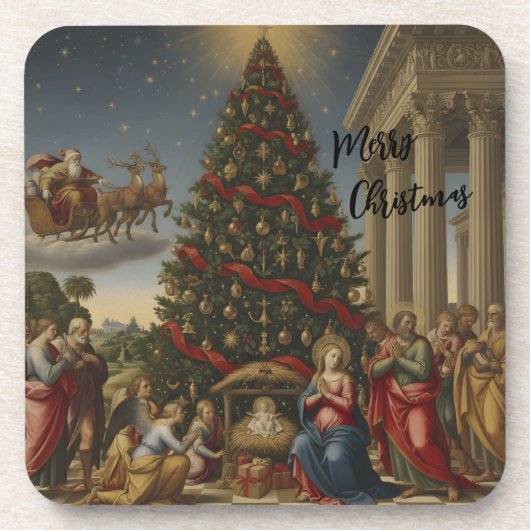 Set 6 Nativity Santa Christmas Coasters コースター (正面)