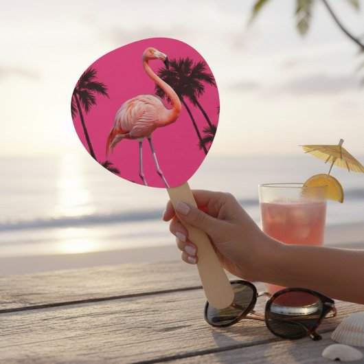 Set of 10 Pink Flamingo and Black Palm Fans  ハンドファン
