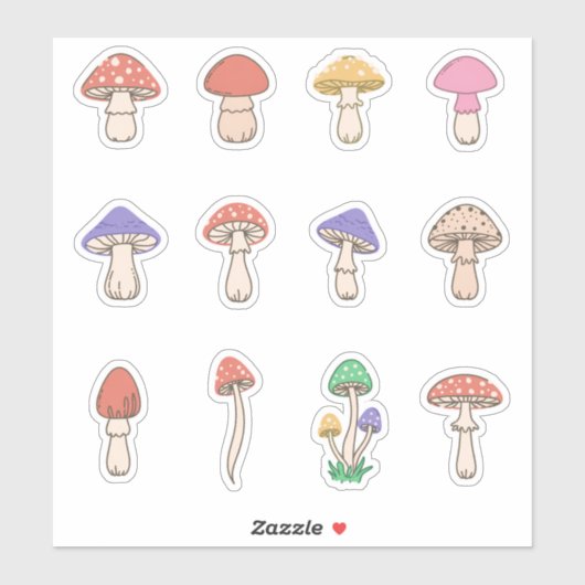 Set of 12 Classic Cute Doodle Mushrooms シール (シート)