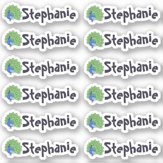 Set of 12 Cute Peacock Name Stickers シール (正面)