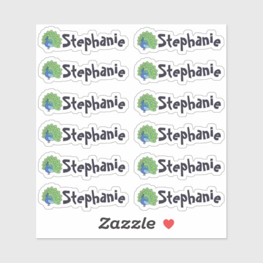 Set of 12 Cute Peacock Name Stickers シール (シート)