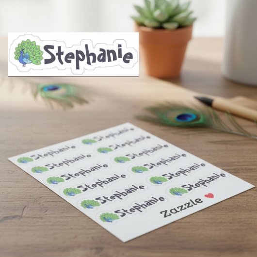 Set of 12 Cute Peacock Name Stickers シール