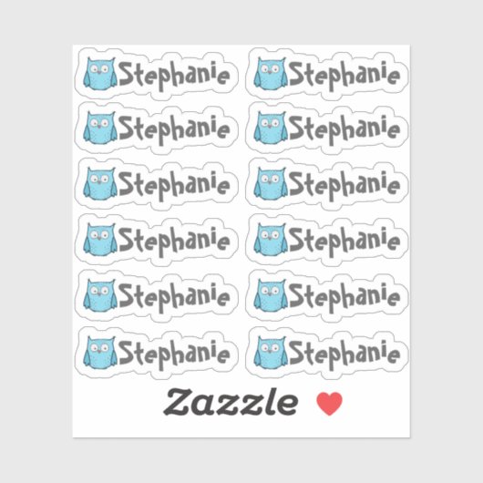 Set of 12 Small Whimsical Owl Name Labels シール (シート)