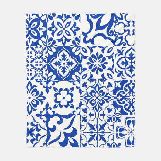 Set of 16 tiles Azulejos in blue, white. Original フリースブランケット (正面)