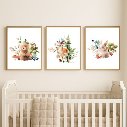 Set of 3 Baby Nursery Lovely Woodland Animals