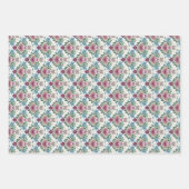 Set of 3-Earthy Pink & Teal Flowers and Hearts ラッピングペーパーシート (正面3)