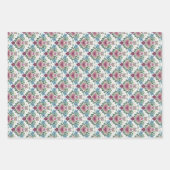 Set of 3-Earthy Pink & Teal Flowers and Hearts ラッピングペーパーシート (正面2)