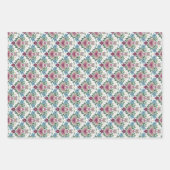 Set of 3-Earthy Pink & Teal Flowers and Hearts ラッピングペーパーシート (正面)