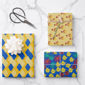 Set of 3 floral and geometric Wrapping Paper ラッピングペーパーシート