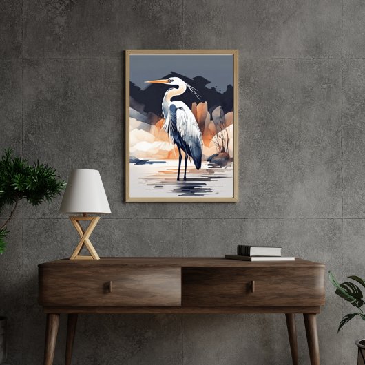 Set of 3 Heron Landscape Paintings | Orange & Gray