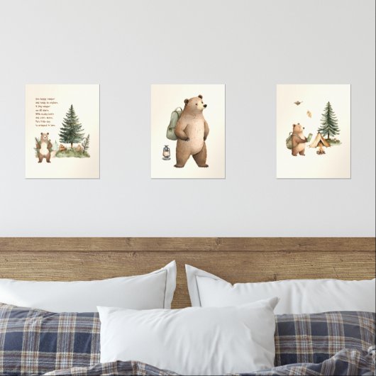 Set of 3 One Happy Camper Bear Nursery Wall Art (寝室)
