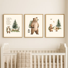 Set of 3 One Happy Camper Bear Nursery Wall Art