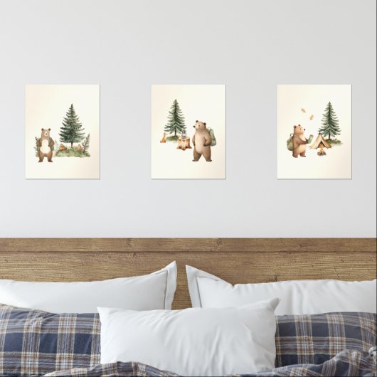 Set of 3 One Happy Camper Bear Nursery Wall Art (寝室)