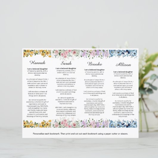 Set of 4 Editable LDS Young Women Theme Bookmarks (スタンド正面)