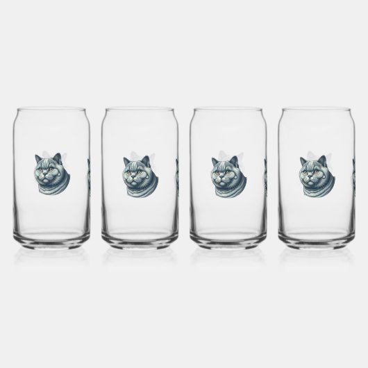 set of 4 glasses cat  ガラス缶 (正面)