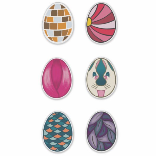 Set of 6 Colorful Easter Eggs シール (正面)